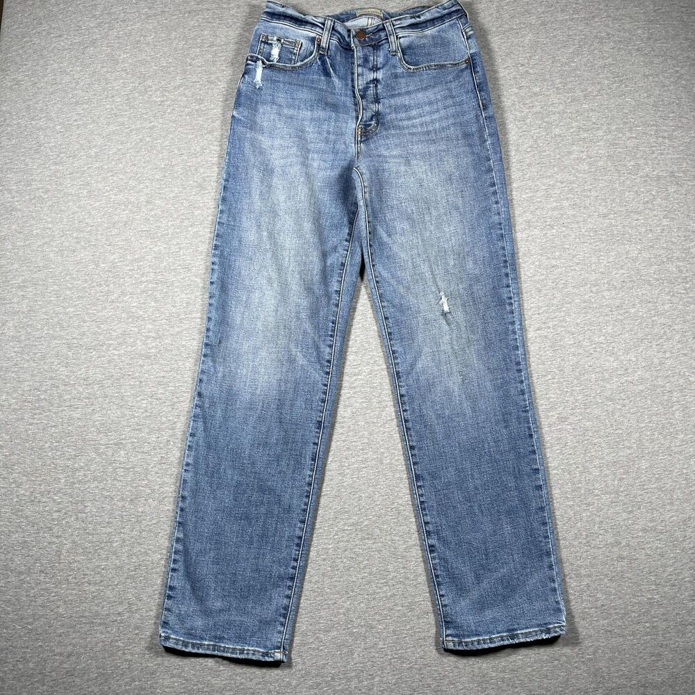 Oliver Logan Jeans Womens 27 Blue Straight Light Wash Distressed Button Fly